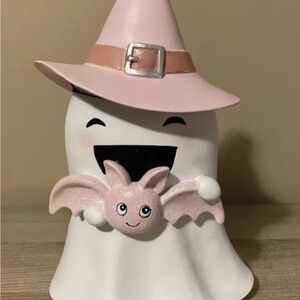 Cute Ghost Figurine with Pink Witch Hat Goblin & ghoul